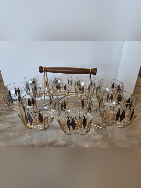 Other - Federal Glass Company Harlequin Roly Poly cocktail WITH CARRIER! *RARE FIND!*